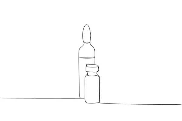 Ampule Léky Sérum Vakcína Glukóza Olej Jednořádkový Art Kontinuální Kreslení — Stockový vektor