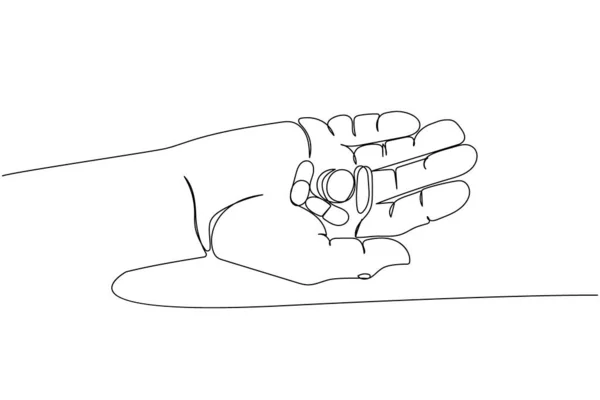 カプセル 手のひら ハーブ 薬の1ラインアート 薬剤療法 アレルギー手描きベクターのイラストの連続的なライン図 — ストックベクタ