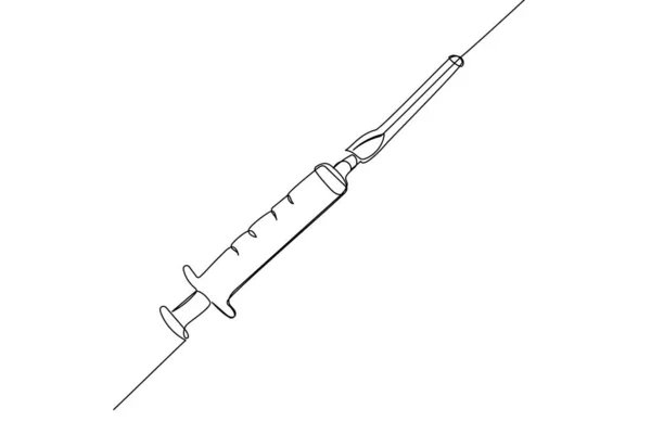 シリンジ ワクチン接種 医療用品 装置1ラインアート ヘルスケア 麻薬の健康なパンデミック手描きベクターのイラストの連続的なライン図 — ストックベクタ