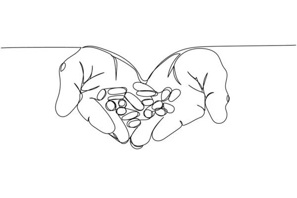 Tabletten Kapseln Medikamente Der Hand Auf Der Handfläche Kräuter Medizin — Stockvektor