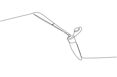 Kan örnekleri ve pipetle tıbbi test tüpleri, tıbbi testler, tıbbi malzemeler bir çizgi sanat. Laboratuvar, araştırma, ilaç, tek kullanımlık el çizimi vektör çizimi