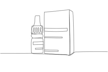 Damlalar, sprey, bir satırlık bir pakette ilaç. Sürekli tedavi, ilaç, ilaç, eczane, ilaç, terapi, rhinitis, sprey, alerji, sinüs el çizilmiş vektör çizimi çizimleri