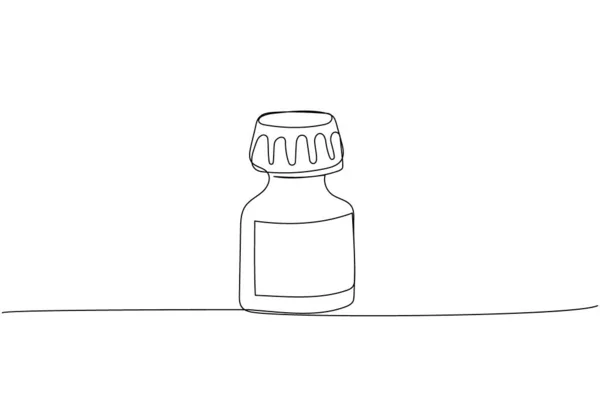 药瓶里的药水 一针一针的艺术 医疗保健 药物的连续线绘图 — 图库矢量图片