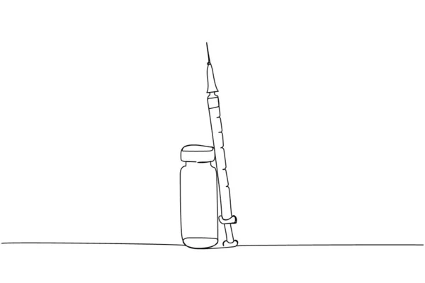 注射針 ワクチン ワクチン グルコース オイルワンラインアートを備えた医薬品アンプル 連続的なライン引く処置薬局 アレルギー手描きのベクターのイラスト — ストックベクタ