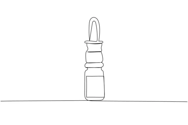 パイプ付きのボトルにドロップ 鼻スプレーワンラインアート アレルギー ライン炎 スプレー アレルギーの連続的なライン描画 手描きベクターイラスト — ストックベクタ