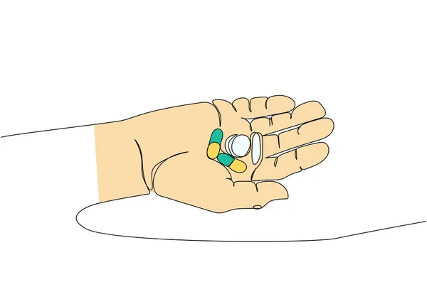 Tabletten Kapseln Medikamente Der Hand Auf Der Handfläche Kräuter Medizin — Stockvektor