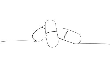 Hap, tablet, ilaç, eczane, kapsül, antibiyotik, aspirin, bitkisel, tıp bir çizgi sanat. Devamlı tedavi, ilaç, tıbbi terapi alerjisi el çizimi vektör illüstrasyonu