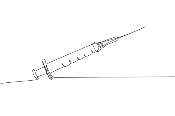 Fecskendőt Injekciót Oltást Orvosi Felszerelést Egy Vonalas Rajzot Folyamatos Vonalrajz — Stock Vector