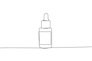 Şişeye pipetle damlatıyor, bir çizgi sanatı tıbbı kullanıyor. Sürekli eczane, sağlık, terapi, sağlık, tıp, terapi ve ilaç çizimleri. El çizimi vektör illüstrasyonu