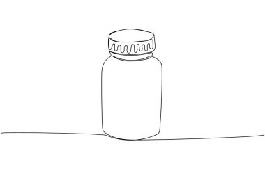 İlaç kavanozu, ilaç şişesi, ilaç, eczane, kapsül, antibiyotik, aspirin, bitkisel, tıp bir çizgi sanat. Sürekli tıbbi, eczane, terapi alerjisi çizimleri. El çizimi vektör çizimleri.