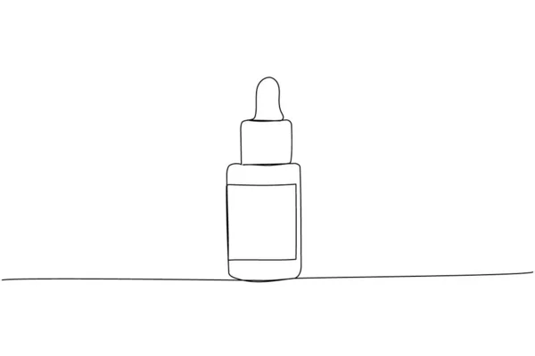 パイプ付きのボトルにドロップ 薬1ラインアート ヘルスケア セラピー 医薬品 医薬品の連続的なライン図 手描きベクターイラスト — ストックベクタ