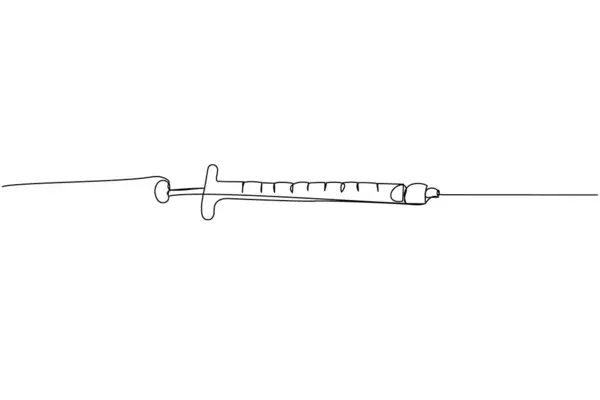 胰岛素注射器 注射器 医疗用品 设备单行艺术 一次性 麻醉剂 大流行病连续画线 — 图库矢量图片