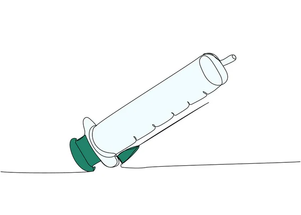 Büyük Iğne Şırıngası Enjeksiyon Aşı Tıbbi Malzeme Teçhizat Bir Çizgi — Stok Vektör