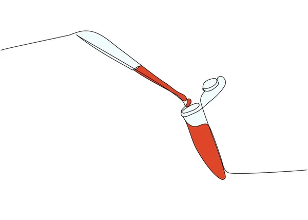 血液サンプルとパイプ 医療検査 医療用カラーアートを備えた医療試験管 実験室 使い捨て可能な手描きベクターのイラストの連続的なライン図 — ストックベクタ