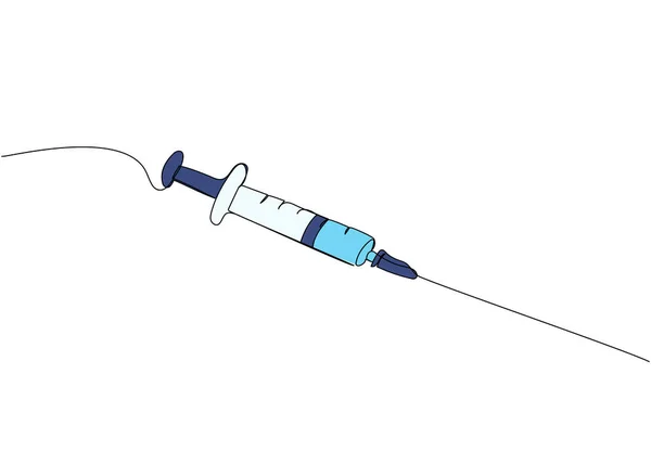 Fecskendő Injekció Oltás Orvosi Eszközök Felszerelés Egy Vonalas Színes Művészet — Stock Vector