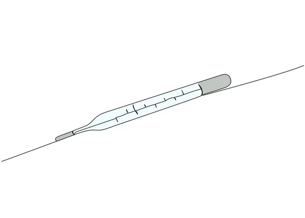 Термометр Ртути Медикаменты Оборудование Цвета Одной Линии Непрерывная Линия Рисования — стоковый вектор