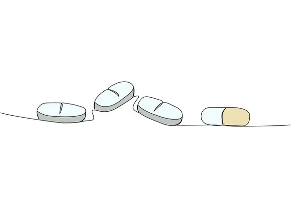 Tabletta Tabletta Gyógyszer Gyógyszertár Kapszula Antibiotikum Aszpirin Gyógynövény Gyógyszer Egysoros — Stock Vector