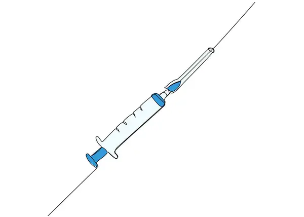 Injekční Stříkačka Injekce Očkování Lékařské Potřeby Vybavení Jedna Linie Barevného — Stockový vektor