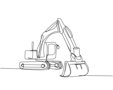 Heavy Construction Equipment, Excavator, backhoe loader, crawler loader one line art. Continuous line drawing of repair, professional, hand, people, concept, support. Hand drawn vector illustration clipart