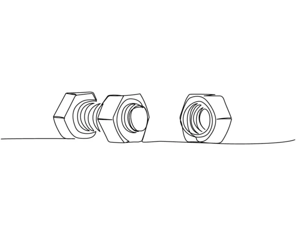 螺丝和螺母 针尖一条线艺术 维护的连续线绘图 — 图库矢量图片
