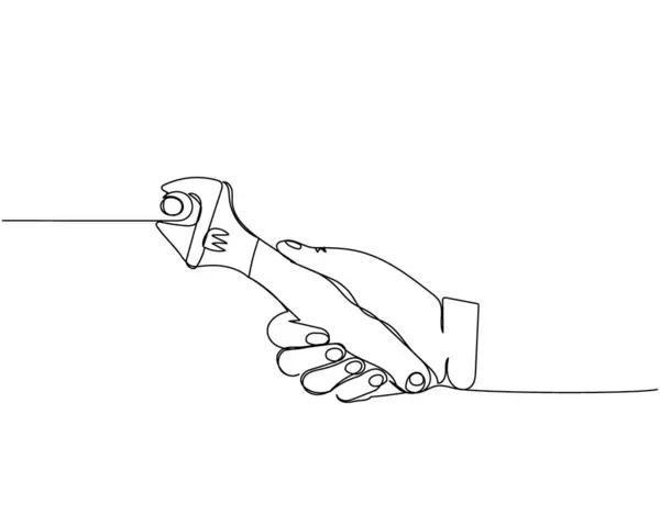 Chave Mão Chave Inglesa Chaves Ajustáveis Uma Arte Linha Desenho — Vetor de Stock