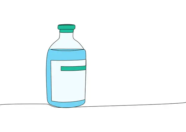 サリン ボトル 塩化ナトリウム 注入ボトル 医学のドロッパー 装置1ライン色アート ツールの連続ライン図 麻酔手描きベクターイラスト — ストックベクタ