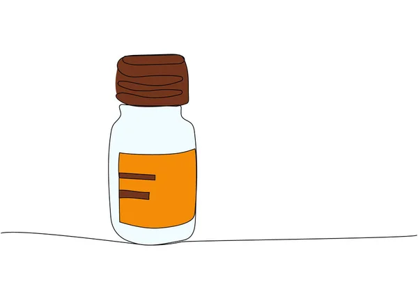 ボトル オイル チンキ 粉末の薬は 1行のカラーアートを錠する ヘルスケア 薬剤の手描きベクターのイラストの連続的なラインデッサン — ストックベクタ