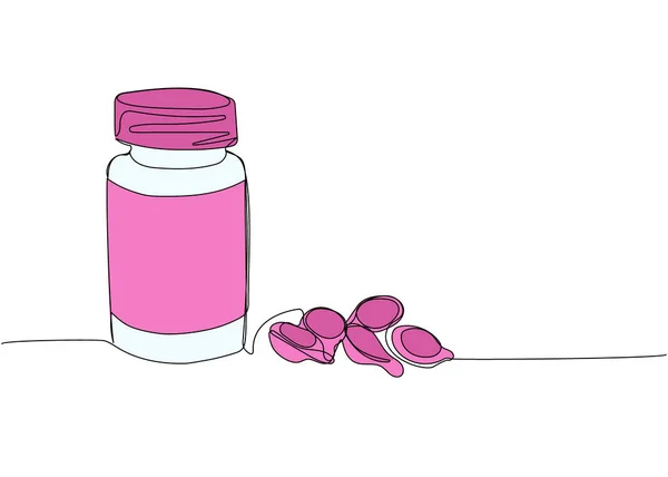 Pills Jar Tablet Pharmacy Capsule Antibiotic Aspirin Medicine One Line — Stock Vector