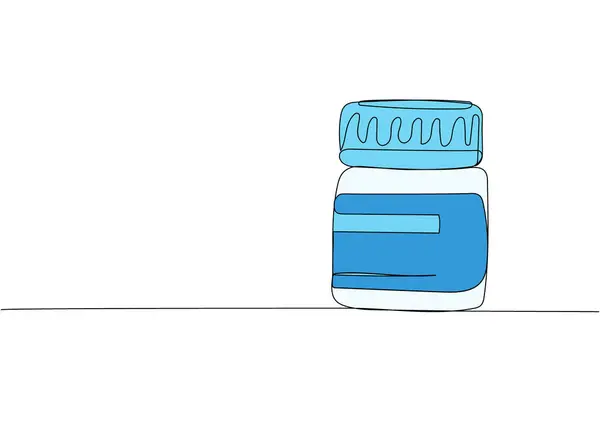 ボトル クリーム 懸濁液 粉末の薬は 1行の色の芸術を錠する きれいな 薬の手の描かれたベクターのイラストの連続的なラインデッサン — ストックベクタ