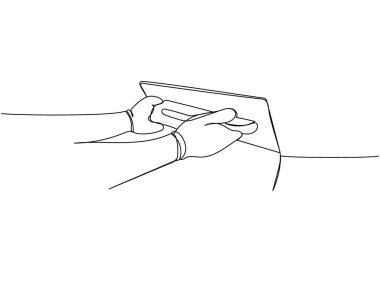 Duvarları asmak, duvarları yıkmak, Profesyonel Dikdörtgen Çelik Şövalye tek sıra sanat. Sürekli onarım, profesyonellik, el, insanlar, destek, bakım. El çizimi vektör illüstrasyonu