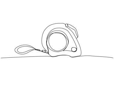 Mezura, inşaat bandı, uzunluk ölçümü, bir satır sanat. Sürekli onarım, profesyonellik, el, insanlar, konsept, destek, bakım. El çizimi vektör illüstrasyonu