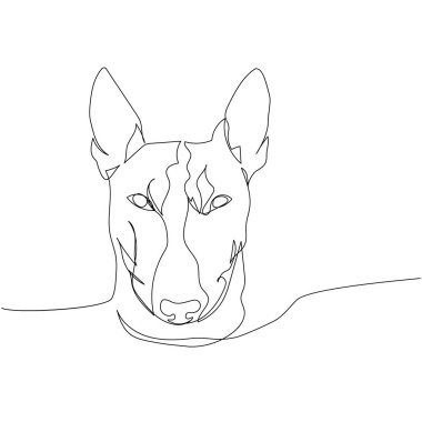 Bull Terrier köpek cinsi, İngiliz köpeği bir çizgi sanat eseri. Arkadaş, köpek, köpek, köpek, arkadaşlık, ilgi, evcil hayvan, hayvan, aile, köpek çizimleri devam ediyor. El çizimi vektör illüstrasyonu