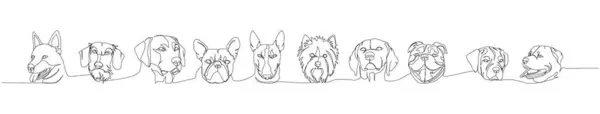 Hunderasse Verschiedener Rassen Wachhund Diensthund Begleithund Einleinenart Kontinuierliche Linienzeichnung Von — Stockvektor