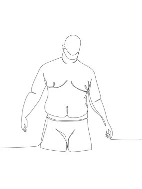 Çıplak göğüslü ve iç çamaşırlı obez bir sanat eseri. Sürekli vücut çizimi pozitif, aşırı kilolu, artı boyut modeli, XL, sağlık, moda, kendini kabullenme. El çizimi vektör illüstrasyonu