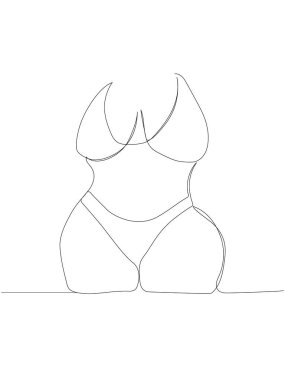 Kıvrımlı bir kızın silueti, güzel bir figür bir sanat eseri. Sürekli vücut çizimi pozitif, aşırı kilolu, artı boyut modeli, XL, sağlık, moda, kendini kabullenme. El çizimi vektör illüstrasyonu