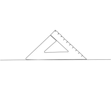 Üçgen cetvel, kare, geometri, teknik çizim sanatı. Sürekli online öğrenim çizimleri, okul malzemeleri, kırtasiye malzemeleri, sınavlar, eğitim. El çizimi vektör illüstrasyonu