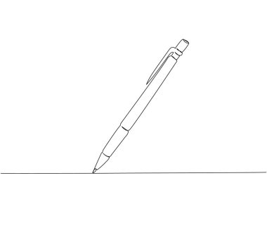 Tükenmez kalem, mekanik kalem bir satır sanat. Devamlı online öğrenme, okul malzemeleri, kırtasiye malzemeleri, sınav, ofis malzemeleri, eğitim çizimleri. El çizimi vektör illüstrasyonu