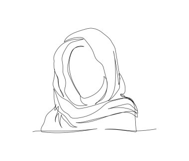 Ulusal giysili Arap kadın, tesettürlü Himara, çarşaf sanatı. Çevrimiçi Müslümanların, İslam 'ın, geleneklerin, kıyafetlerin, halkın, doğuluların aralıksız çizimleri. El çizimi vektör illüstrasyonu