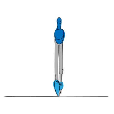 Bir çember çizmek için pusula, geometri, teknik çizim bir çizgi renk sanatı. Devamlı online okul çizimleri, malzemeler, kırtasiye malzemeleri, sınav, eğitim. El çizimi vektör illüstrasyonu