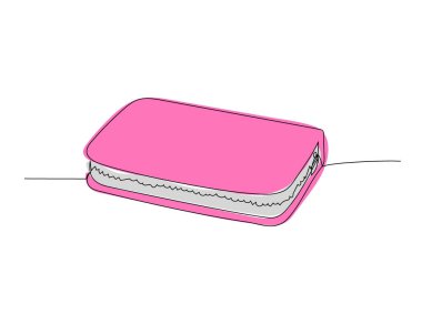 Kalemler ve kalemler için kalem kutusu bir satır renk sanatı. Devamlı online öğrenme, okul malzemeleri, kırtasiye malzemeleri, sınav, ofis malzemeleri, eğitim çizimleri. El çizimi vektör illüstrasyonu