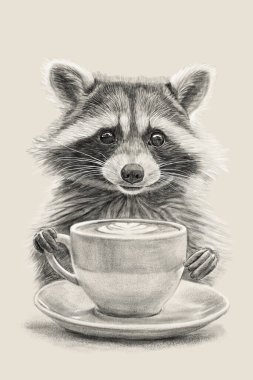 Rakun ve bir fincan kahve. 