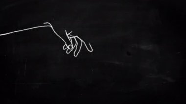 Tebeşir Çizen Animasyon Tahtada İki El Birbirine Uzanıyor