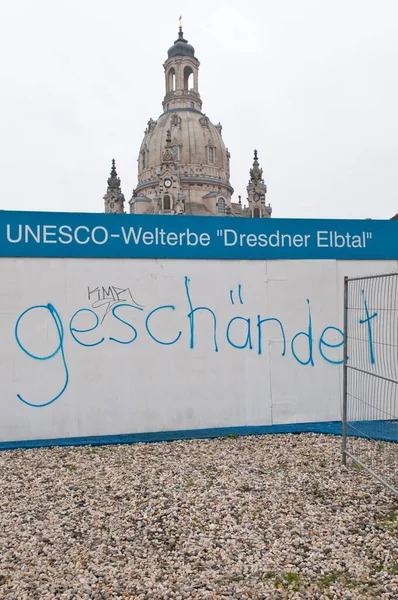 Frauenkirche Protest Gegen Den Bau Der Waldschlösschenbrücke Dresden Sachsen Deutschland — Stockfoto