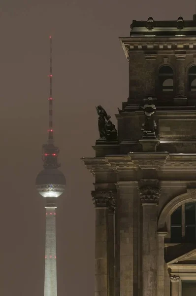 Reichstag Parliament Tower Dusk Winter Berlin Germany Europe — Stock Photo, Image