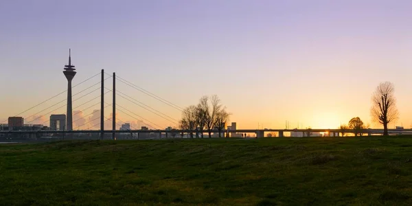 City Gate Rhine Tower Rheinknie Bridge Evening Light Dsseldorf North — Stock Photo, Image