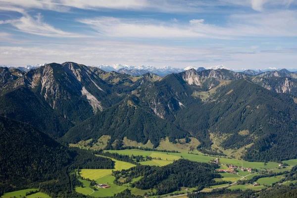 Pohled Wendelsteinu Osterhofen Bayrischzell Pozadí Karwendel Mountains Alpy Oberbayern Bavorsko — Stock fotografie