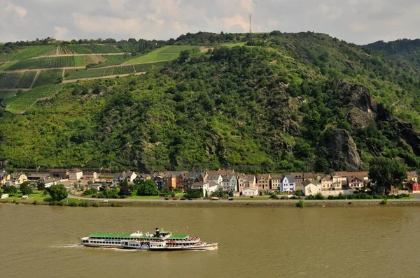 Paddla Ångfartyg Floden Rhen Nära Goarshausen Rheinland Pfalz Tyskland Europa — Stockfoto