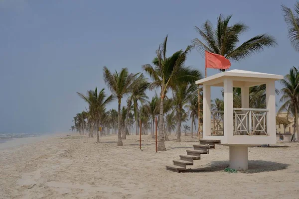 Rode Vlag Zwemmen Verboden Salalah Beach Salalah Dhofar Region Oman — Stockfoto