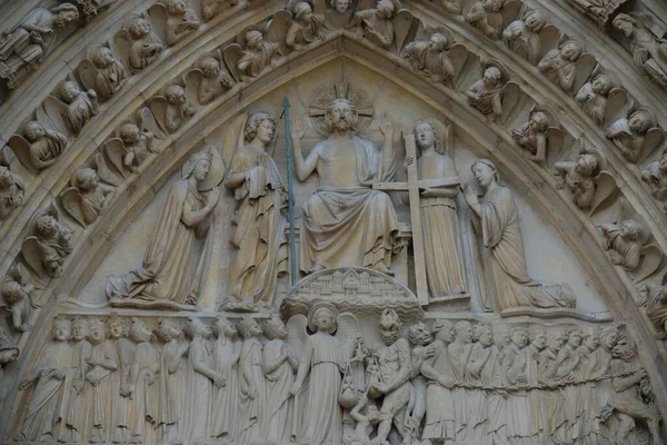 Detalhe Portal Principal Catedral Notre Dame Paris França Europa — Fotografia de Stock