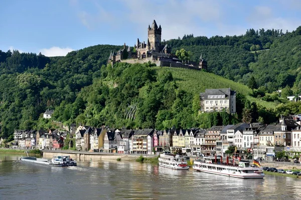 Cochem Látképe Reichsburggal Cochem Moselle Rajna Vidék Pfalz Németország Európa — Stock Fotó